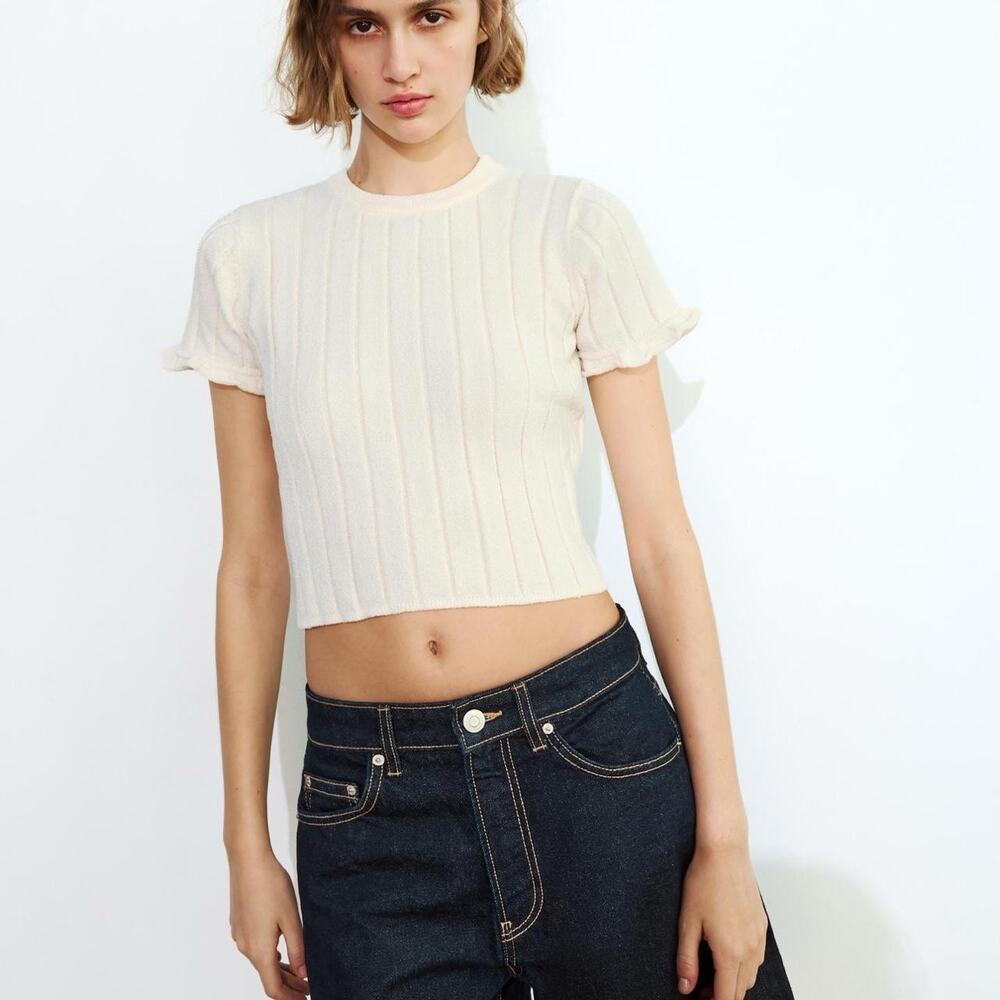 Zara Women’s Large Ivory Cream Cable Knit Sweater Pullover Cozy Minimalist
